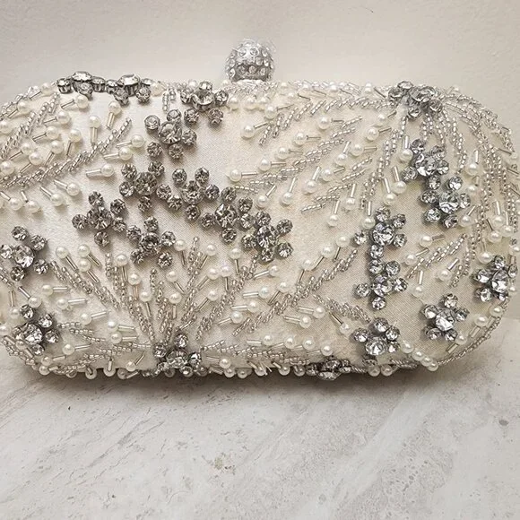 Womens Clutch Bag Pearl Clutch Purse Handbag Embroidery Evening Bag Bag Shoulder - Picture 5 of 8